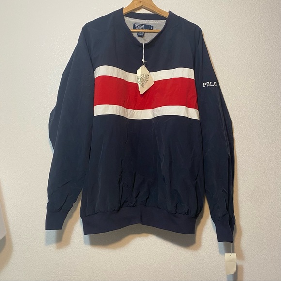 1990's Polo Ralph Lauren ネイビー ダウンジャケット Vintage 1990s Polo Ralph Lauren Navy Blue Red Gold Pullover Nylon